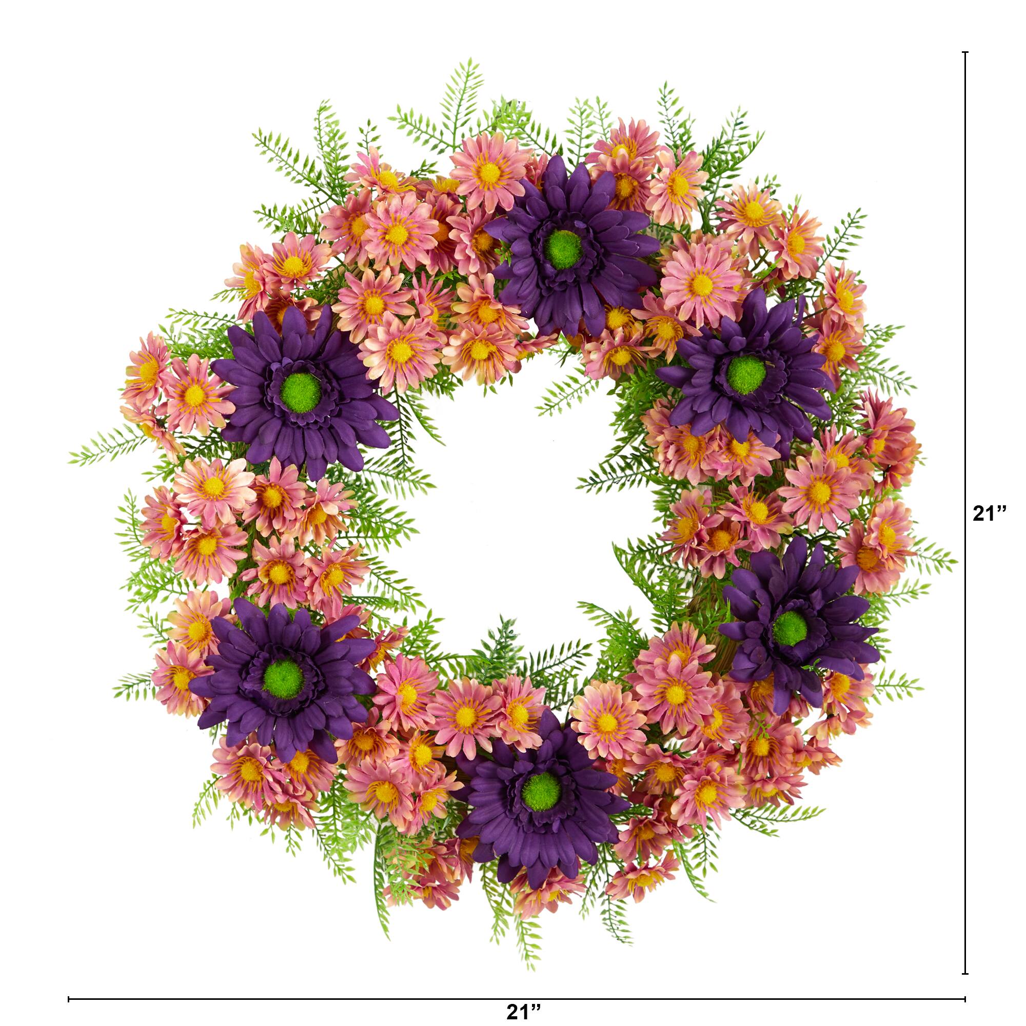 21" Mixed Daisy Wreath